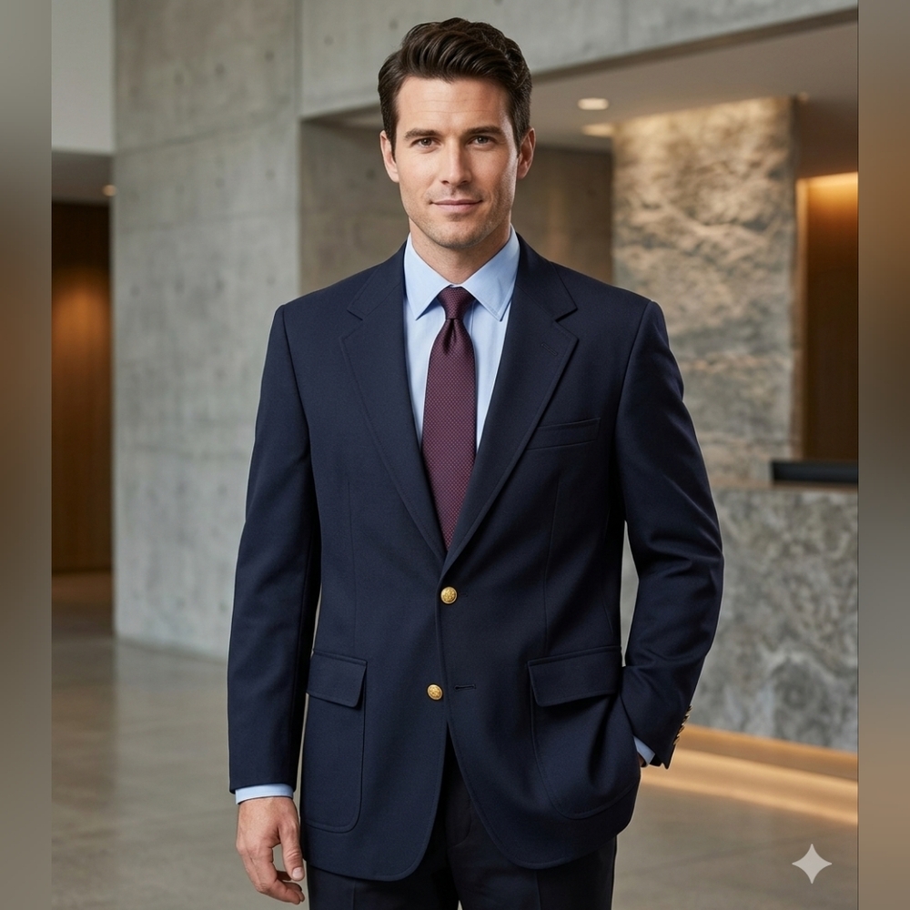 44L Brooks Brothers Classic Navy 3 Button Blazer with Gold Buttons